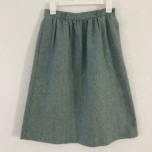 Vintage 70s Handmade Green and White Houndstooth A-Line Skirt